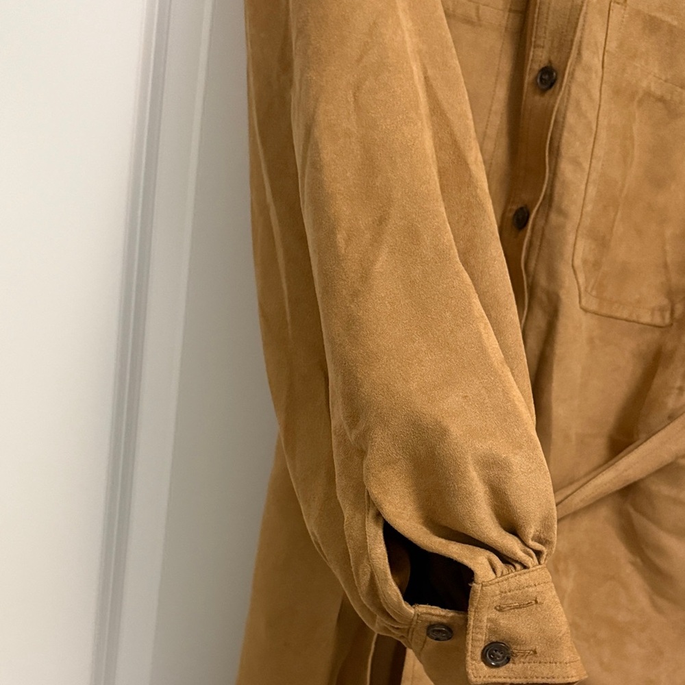 Banana Republic Women's Chestnut Long Sleeve Faux Suede Shirt Trench Dress - Picture 4 of 7